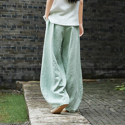Women Cotton Linen Wide Leg Lantern Pants