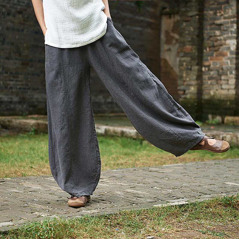 Women Cotton Linen Wide Leg Lantern Pants