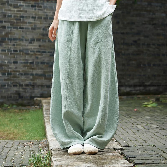 Women Cotton Linen Wide Leg Lantern Pants