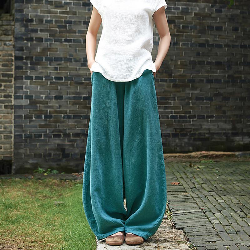 Women Cotton Linen Wide Leg Lantern Pants