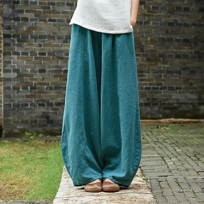 Women Cotton Linen Wide Leg Lantern Pants