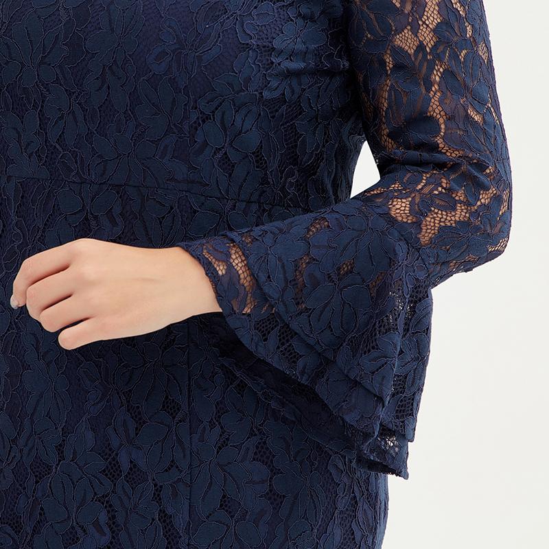 Women Elegant Lace Mini Dress With Bell Sleeve