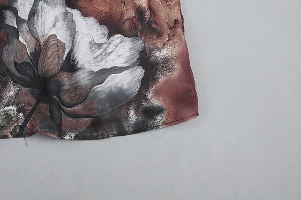 Floral Print Elegant Long Sleeve Red Dress