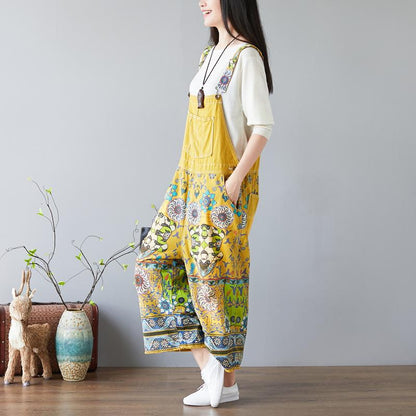 Women Floral Bib Jumpsuit Overall Jeans