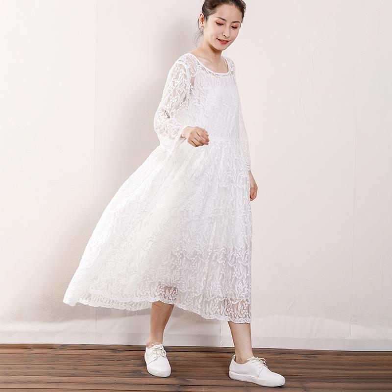 Women Floral Lace Wrist Sleeve Elegant Dress