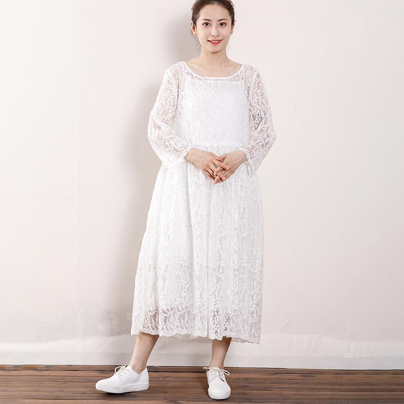 Women Floral Lace Wrist Sleeve Elegant Dress