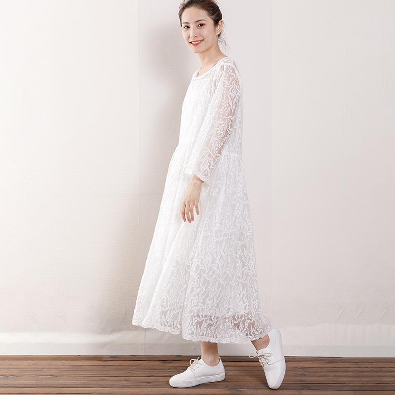 Women Floral Lace Wrist Sleeve Elegant Dress
