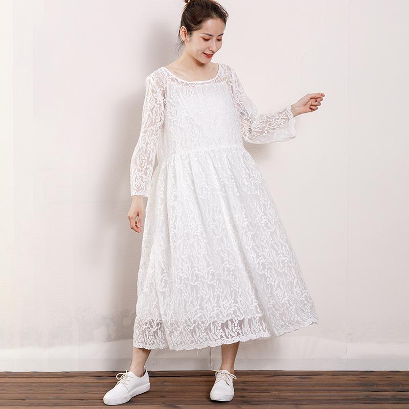 Women Floral Lace Wrist Sleeve Elegant Dress