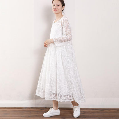 Women Floral Lace Wrist Sleeve Elegant Dress