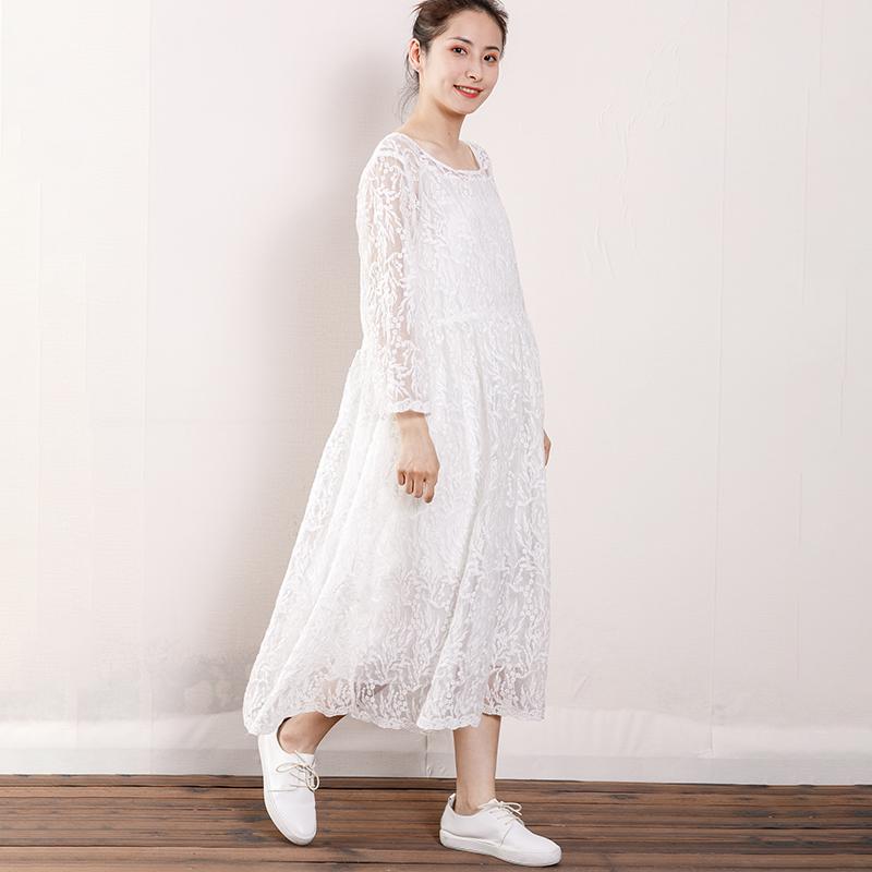 Women Floral Lace Wrist Sleeve Elegant Dress