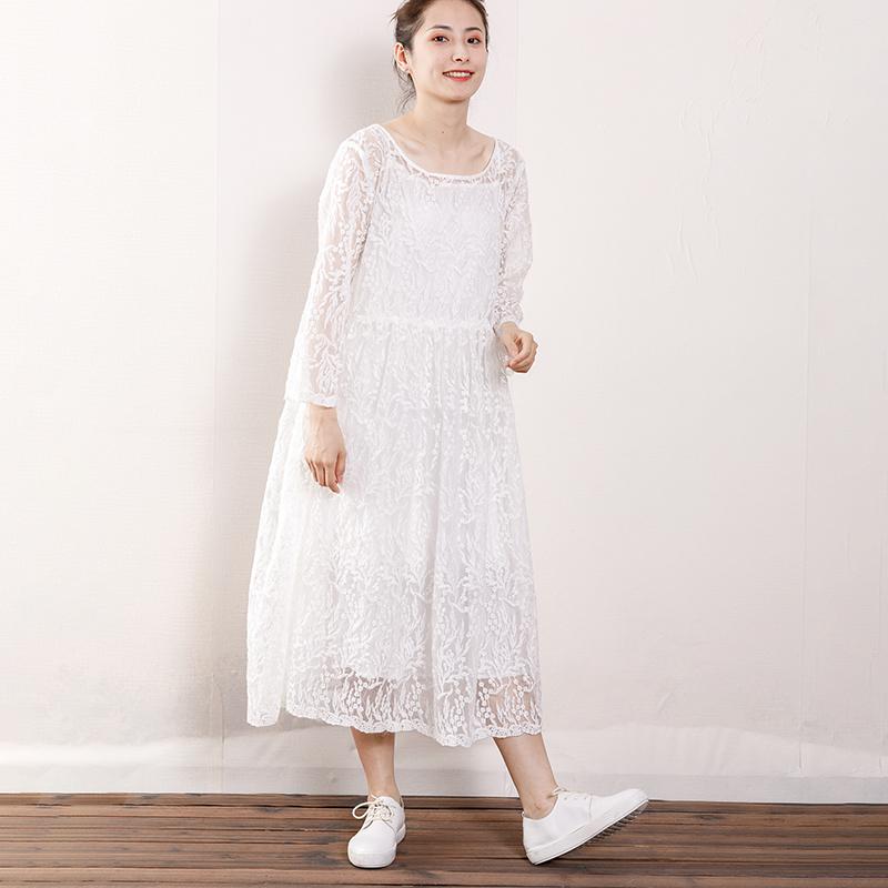 Women Floral Lace Wrist Sleeve Elegant Dress