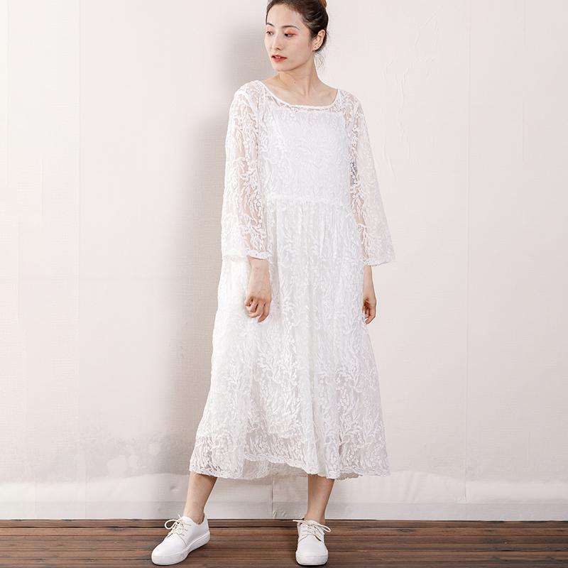 Women Floral Lace Wrist Sleeve Elegant Dress