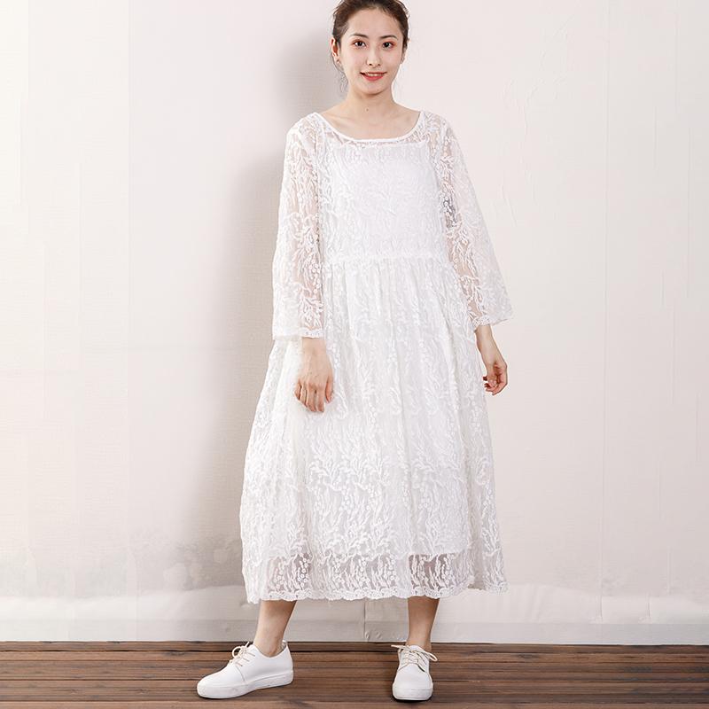 Women Floral Lace Wrist Sleeve Elegant Dress