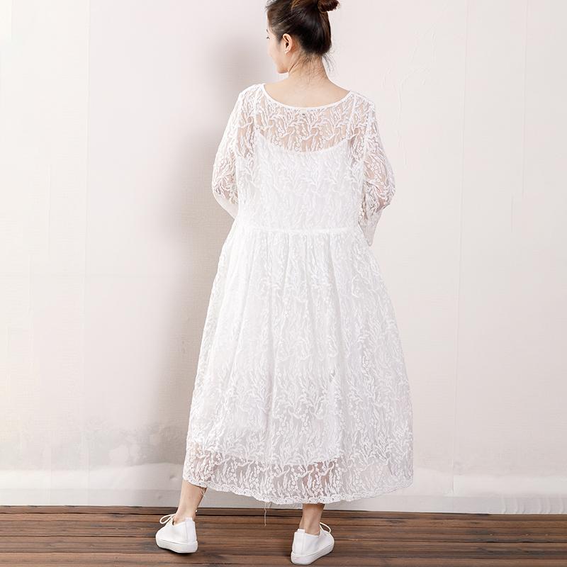 Women Floral Lace Wrist Sleeve Elegant Dress
