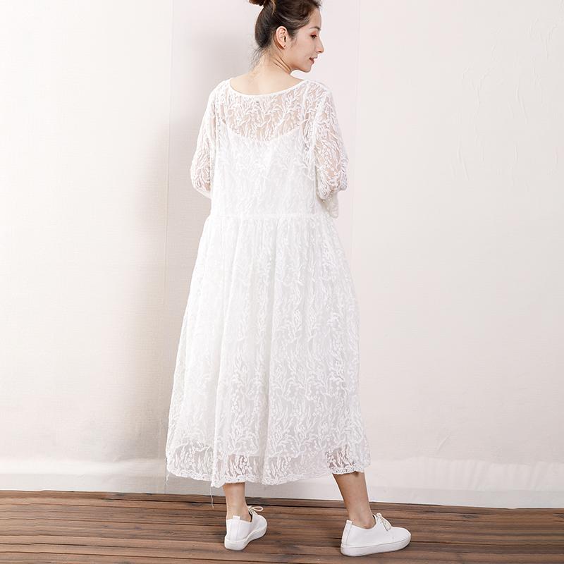 Women Floral Lace Wrist Sleeve Elegant Dress