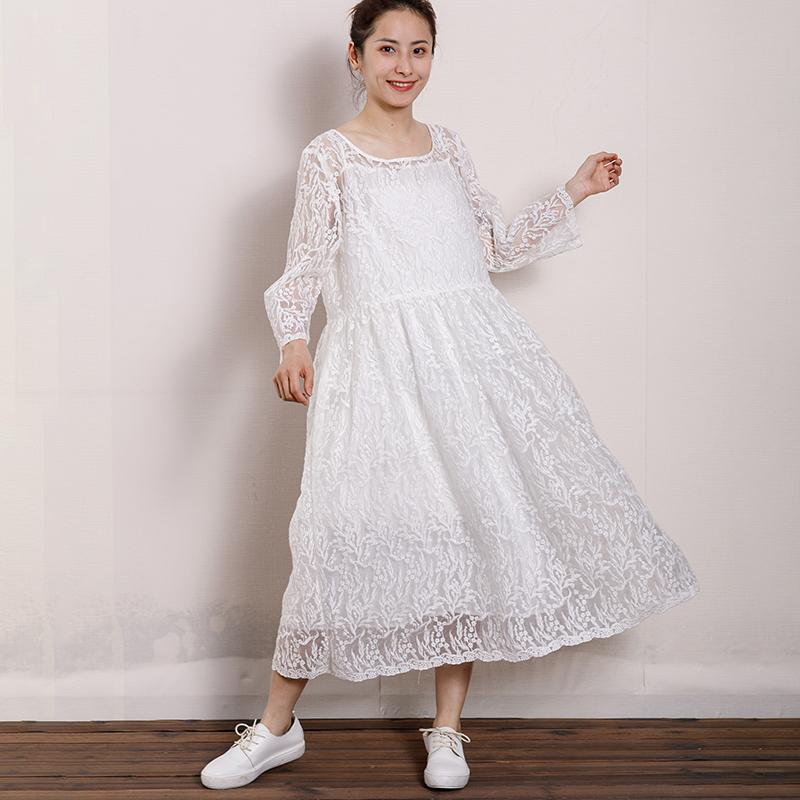 Women Floral Lace Wrist Sleeve Elegant Dress