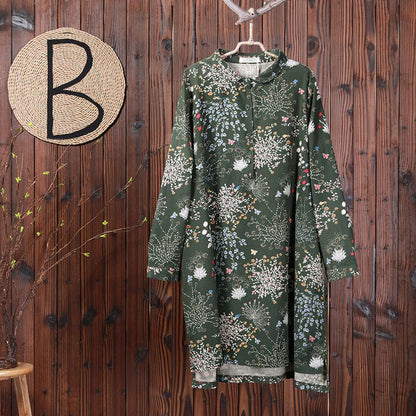 Women Floral Print Polo Collar Spring Midi Dress
