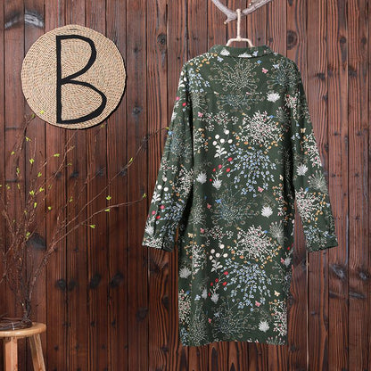 Women Floral Print Polo Collar Spring Midi Dress