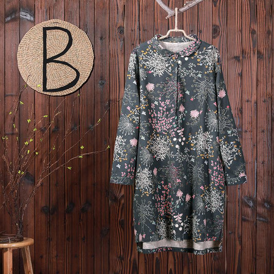 Women Floral Print Polo Collar Spring Midi Dress