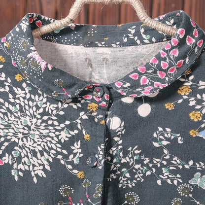 Women Floral Print Polo Collar Spring Midi Dress