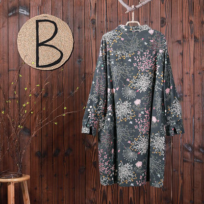 Women Floral Print Polo Collar Spring Midi Dress