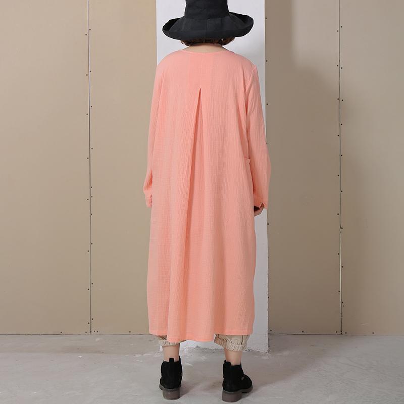 Women Folded Round Neck Long Sleeve Side Slit Dress