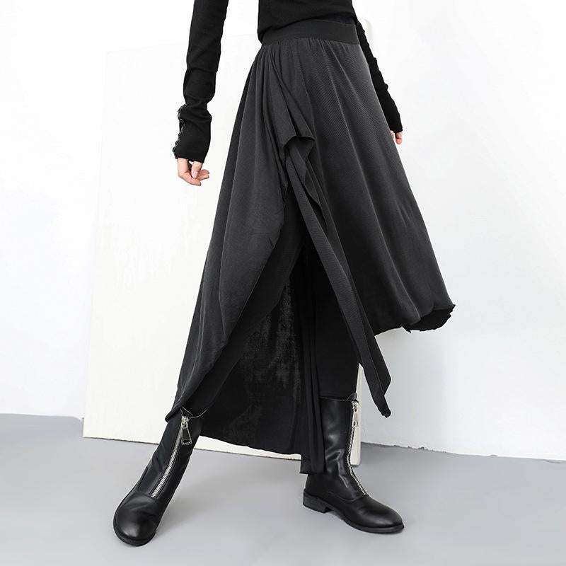 Women Gothic Fake Two Piece Skirt Pants