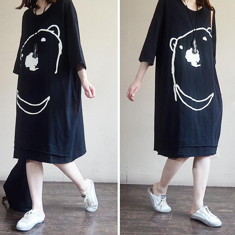 Women Half Sleeve Cartoon Mid-Long Top