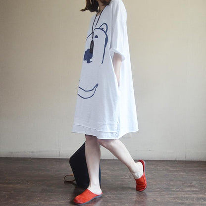Women Half Sleeve Cartoon Mid-Long Top