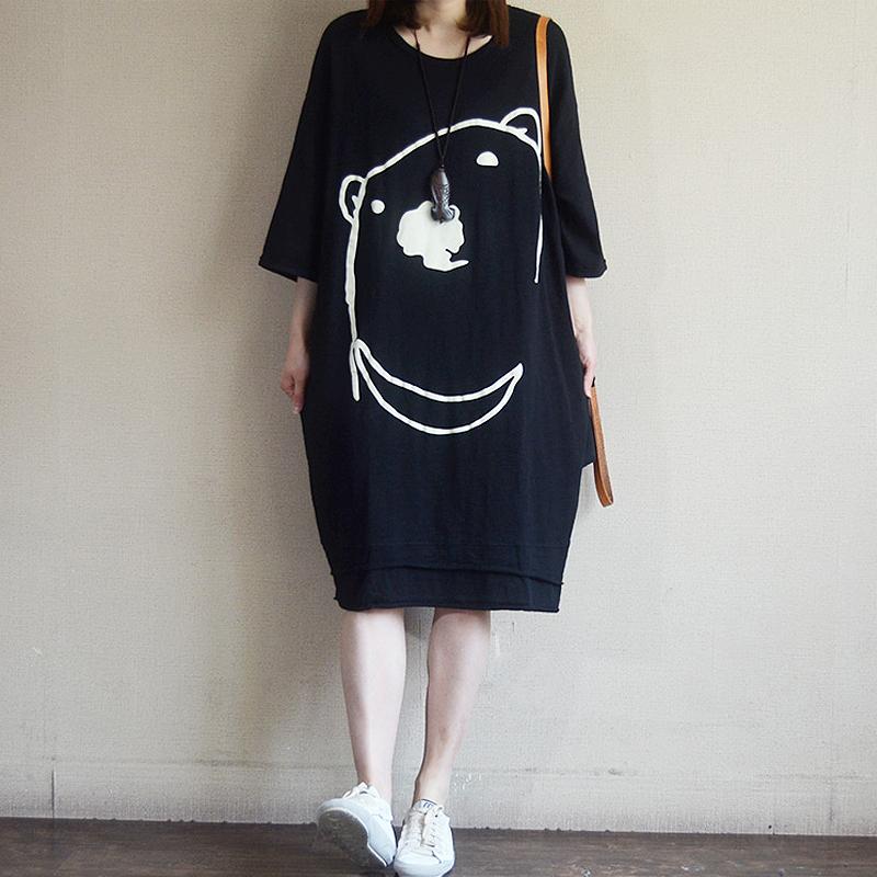 Women Half Sleeve Cartoon Mid-Long Top