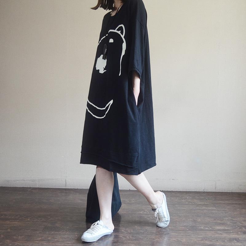 Women Half Sleeve Cartoon Mid-Long Top