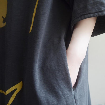 Women Half Sleeve Cartoon Mid-Long Top