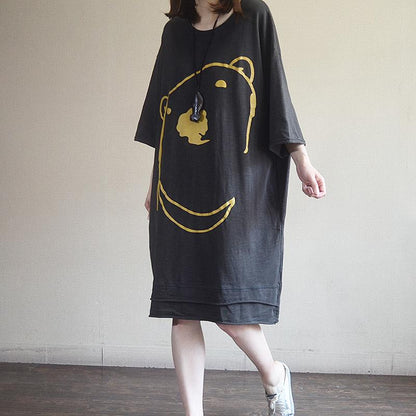 Women Half Sleeve Cartoon Mid-Long Top