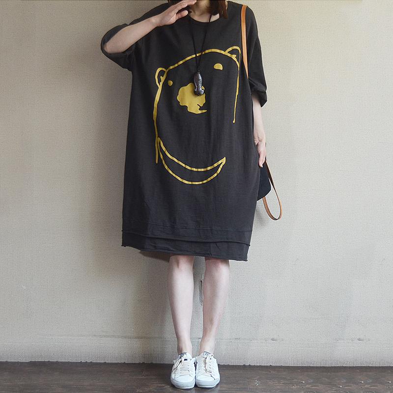 Women Half Sleeve Cartoon Mid-Long Top