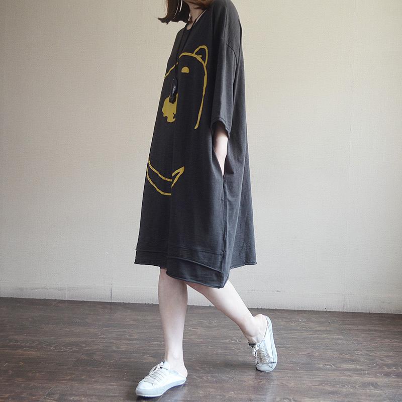 Women Half Sleeve Cartoon Mid-Long Top