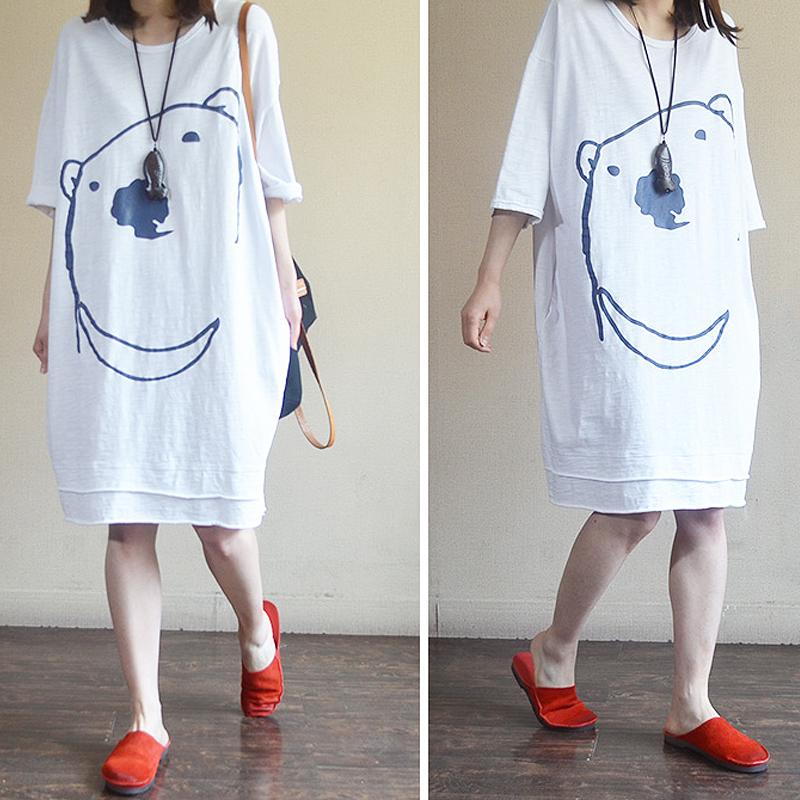 Women Half Sleeve Cartoon Mid-Long Top