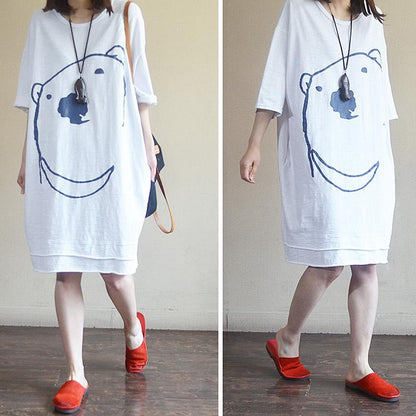 Women Half Sleeve Cartoon Mid-Long Top