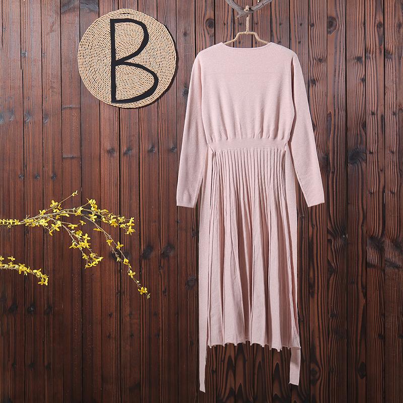 Women Lacing V Neck Long Sleeve Knitted Midi Dress