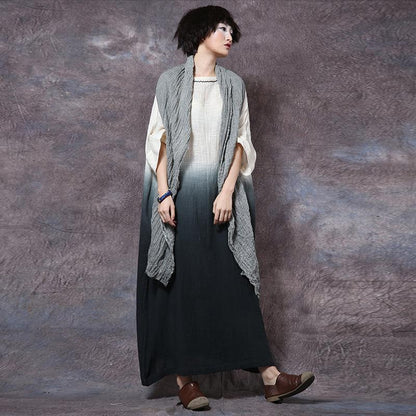 Women Ladies Retro Gradient Dolman Sleeve Linen Dress