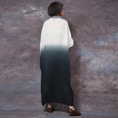 Women Ladies Retro Gradient Dolman Sleeve Linen Dress