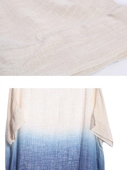 Women Ladies Retro Gradient Dolman Sleeve Linen Dress