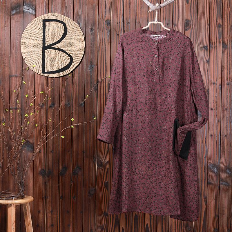 Women Linen Cotton Print Midi Dress