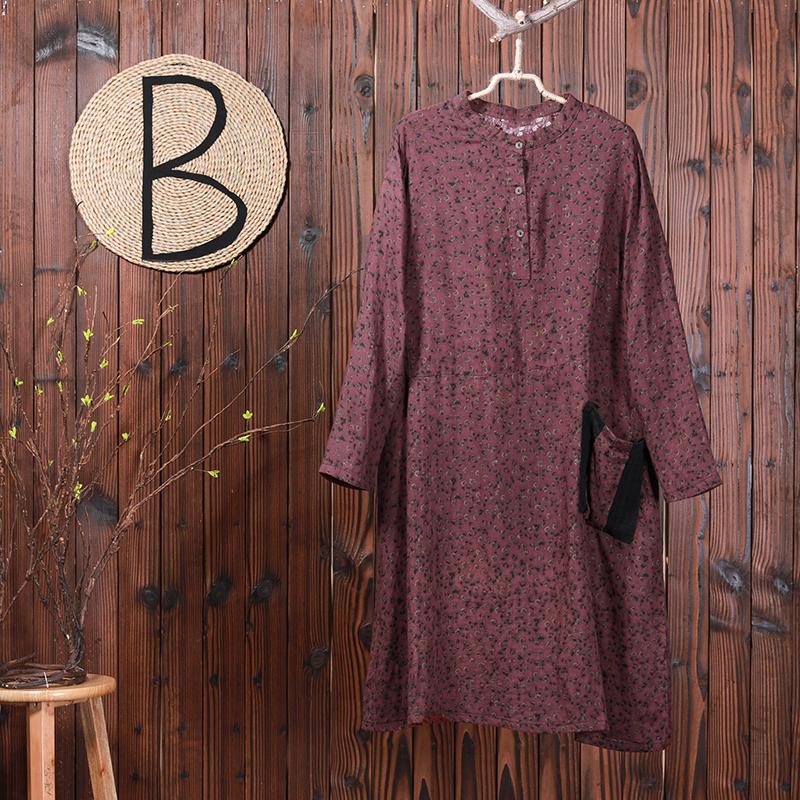 Women Linen Cotton Print Midi Dress