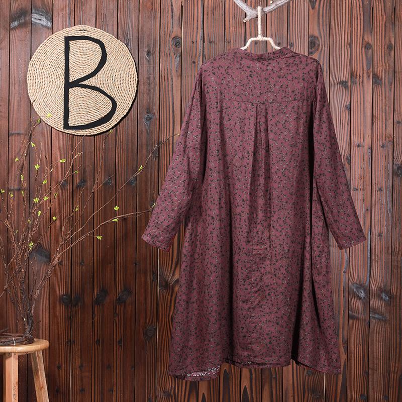 Women Linen Cotton Print Midi Dress