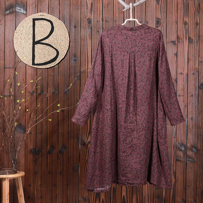 Women Linen Cotton Print Midi Dress