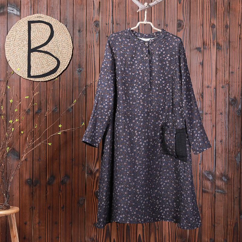 Women Linen Cotton Print Midi Dress