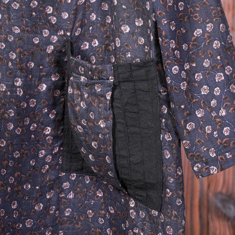 Women Linen Cotton Print Midi Dress