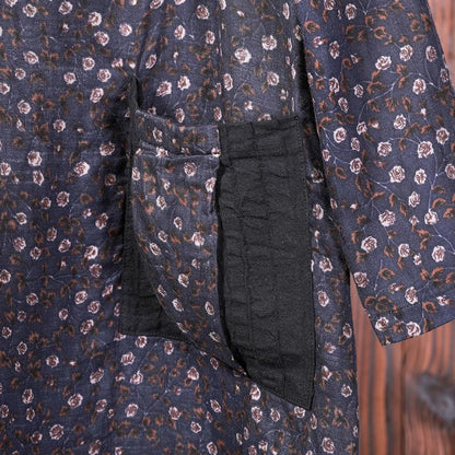 Women Linen Cotton Print Midi Dress