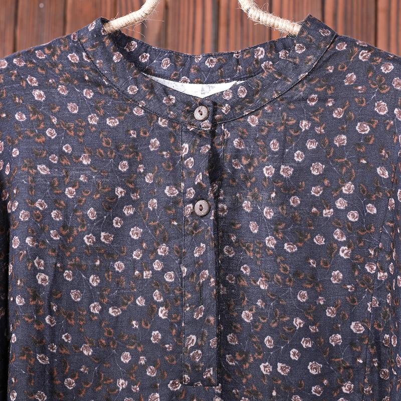 Women Linen Cotton Print Midi Dress