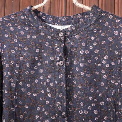 Women Linen Cotton Print Midi Dress